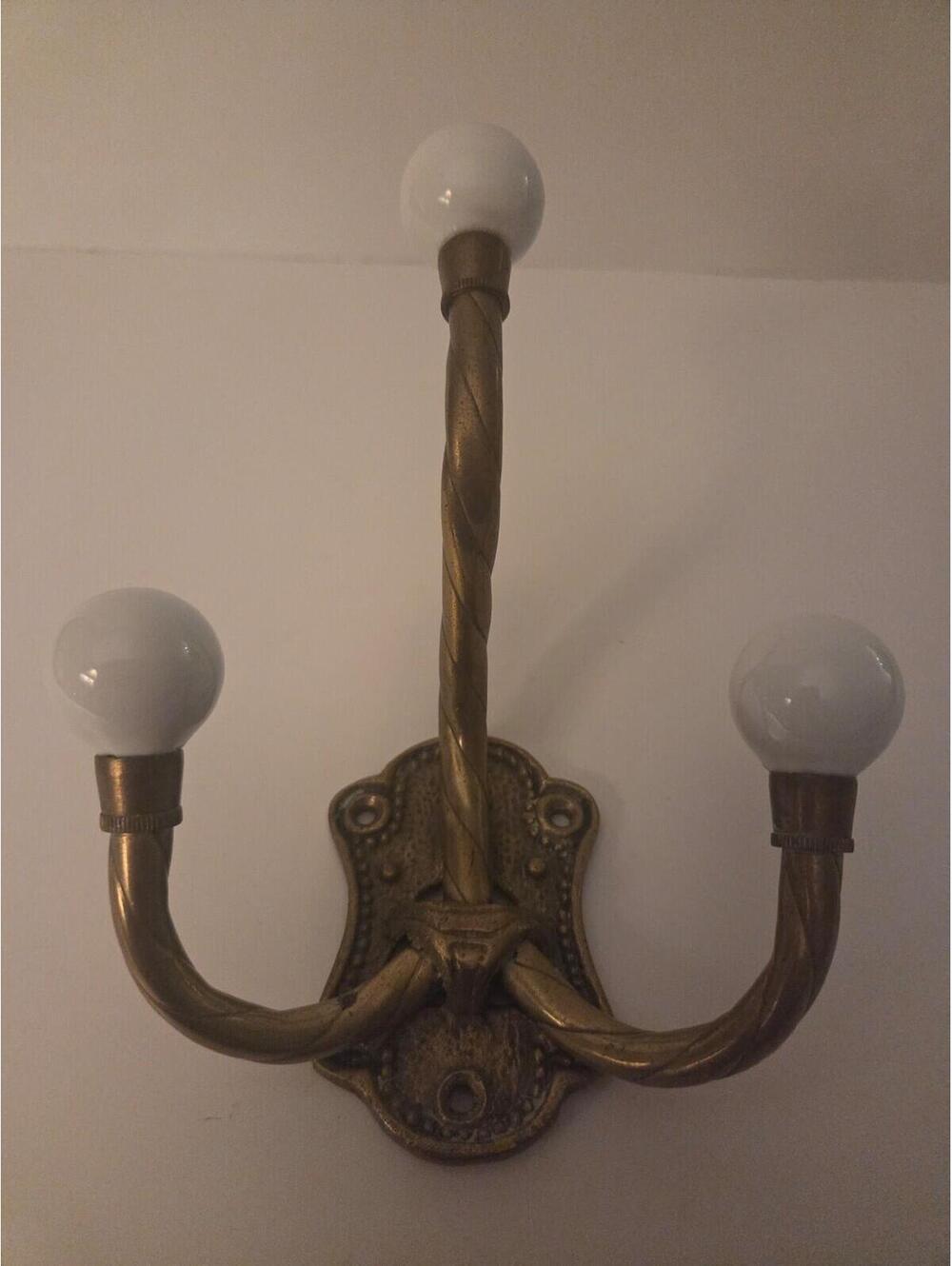 Vintage Brass and Porcelain Coat Hanger